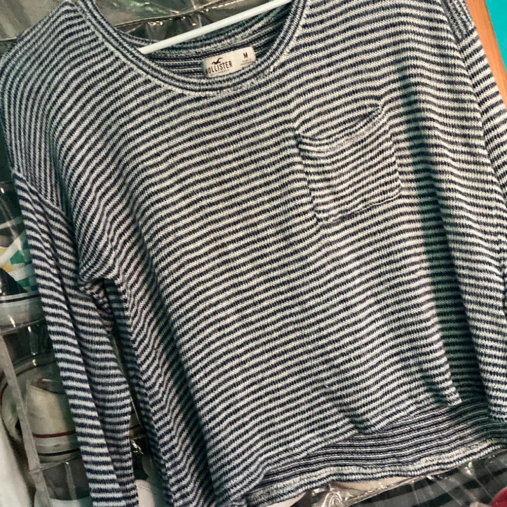 Blue and white striped long sleeve sweater by Hollister